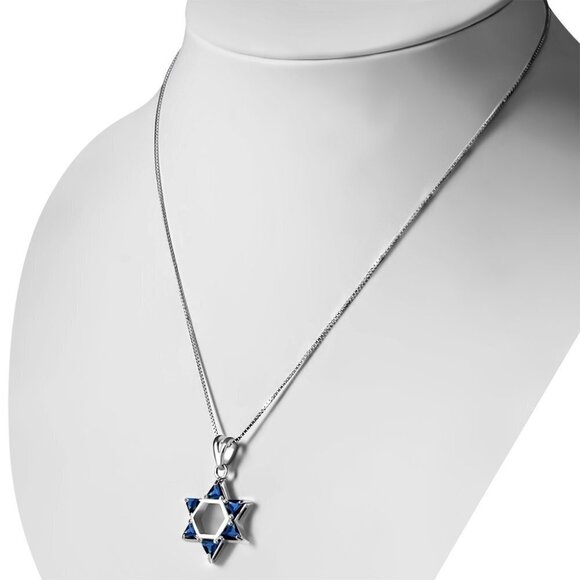 PENDANT, Sterling Silver Star of David with 6 Sapphire CZ gems Large - Picture 3 of 5